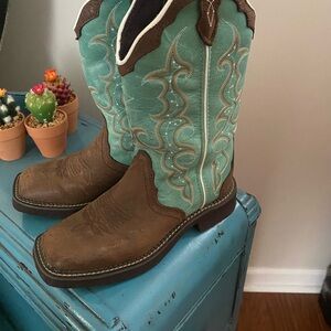 Justin Boots Teal and Brown Cowboy Boots